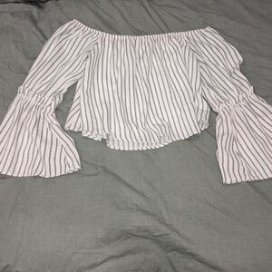 Striped Off-Shoulder Bell Sleeve Top